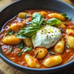 30 Minute Creamy Tomato Gnocchi with Burrata