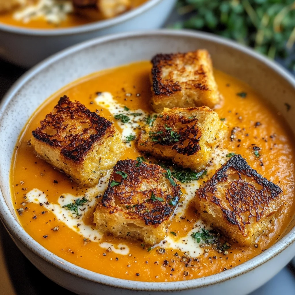Pumpkin Bisque with Grilled Cheese Croutons