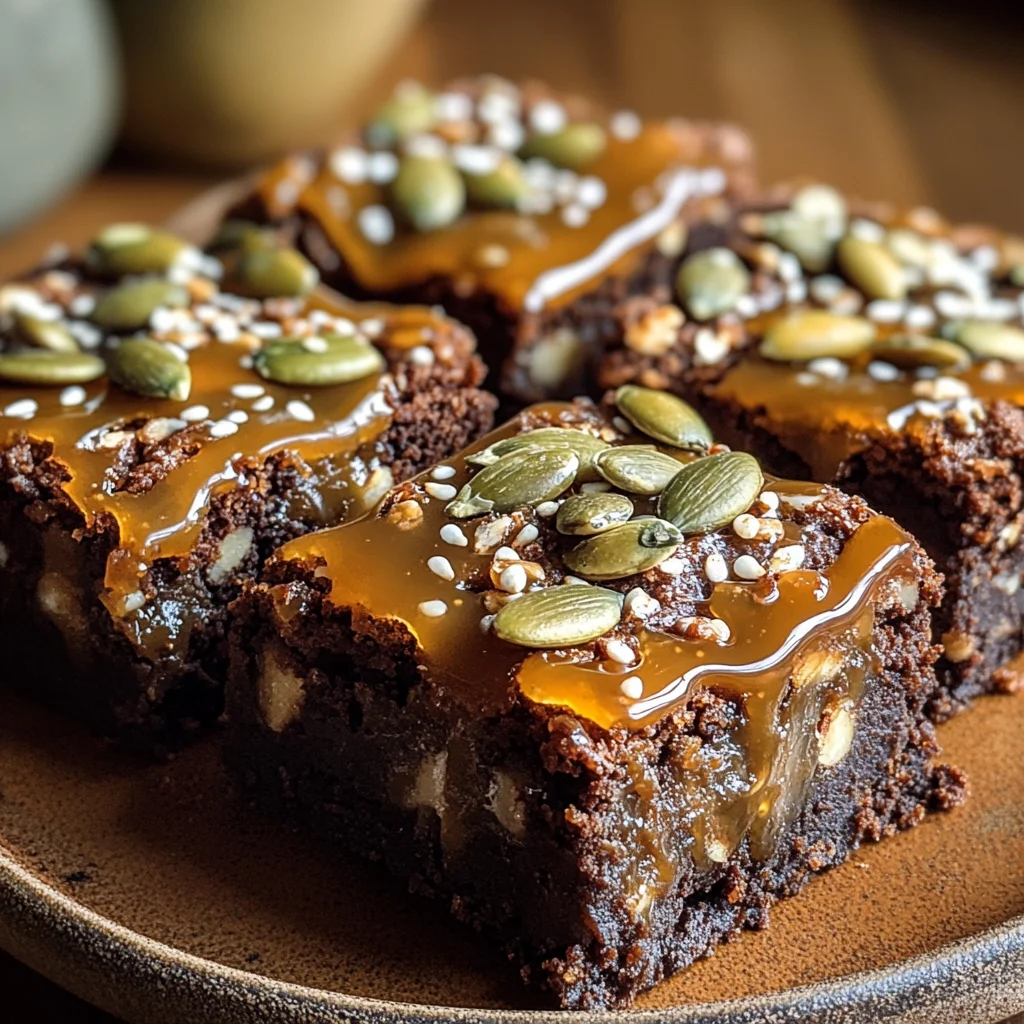 Salted Caramel Brownies with Pumpkin Seed Crunch