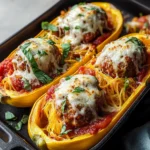 Spaghetti Squash Boats with Turkey Meatballs