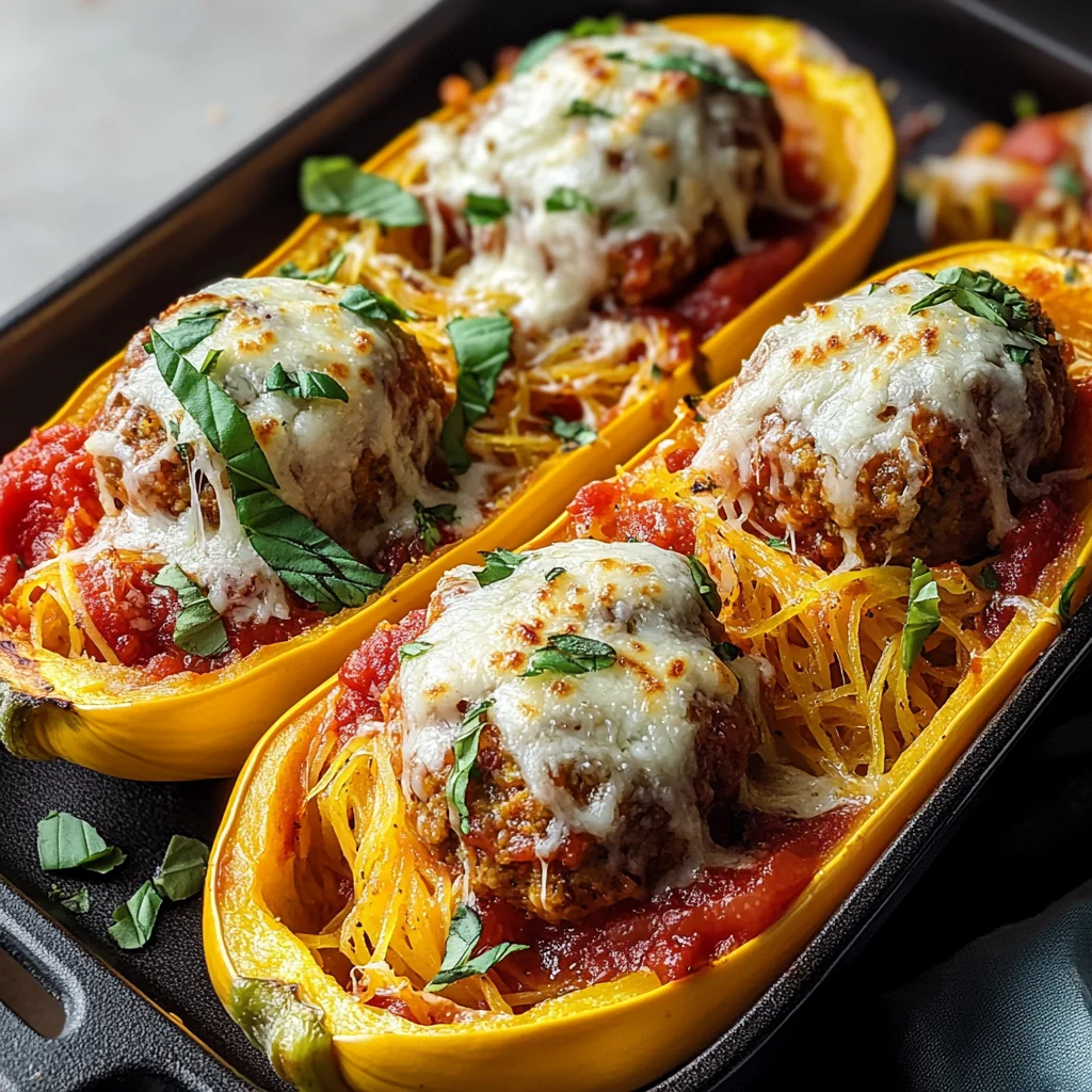 Spaghetti Squash Boats with Turkey Meatballs