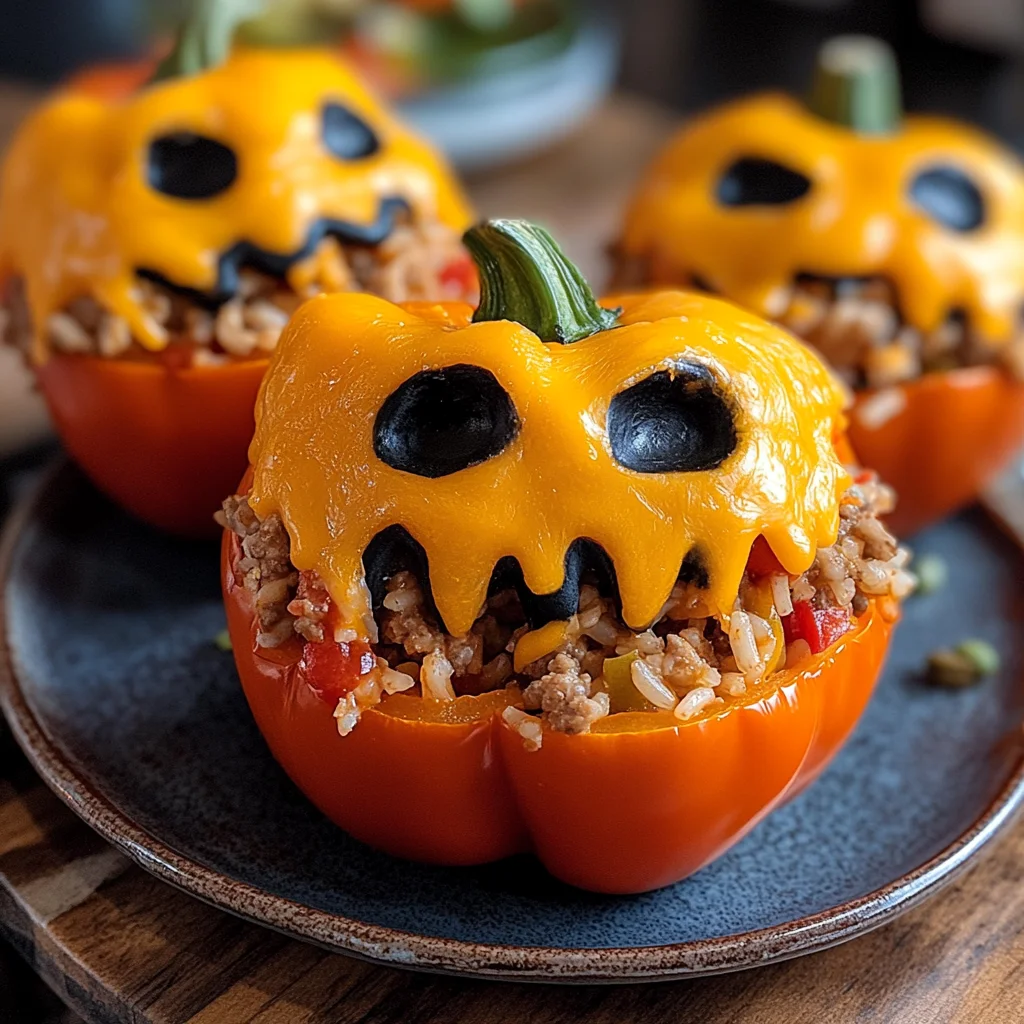 Stuffed Bell Peppers with Creepy Faces