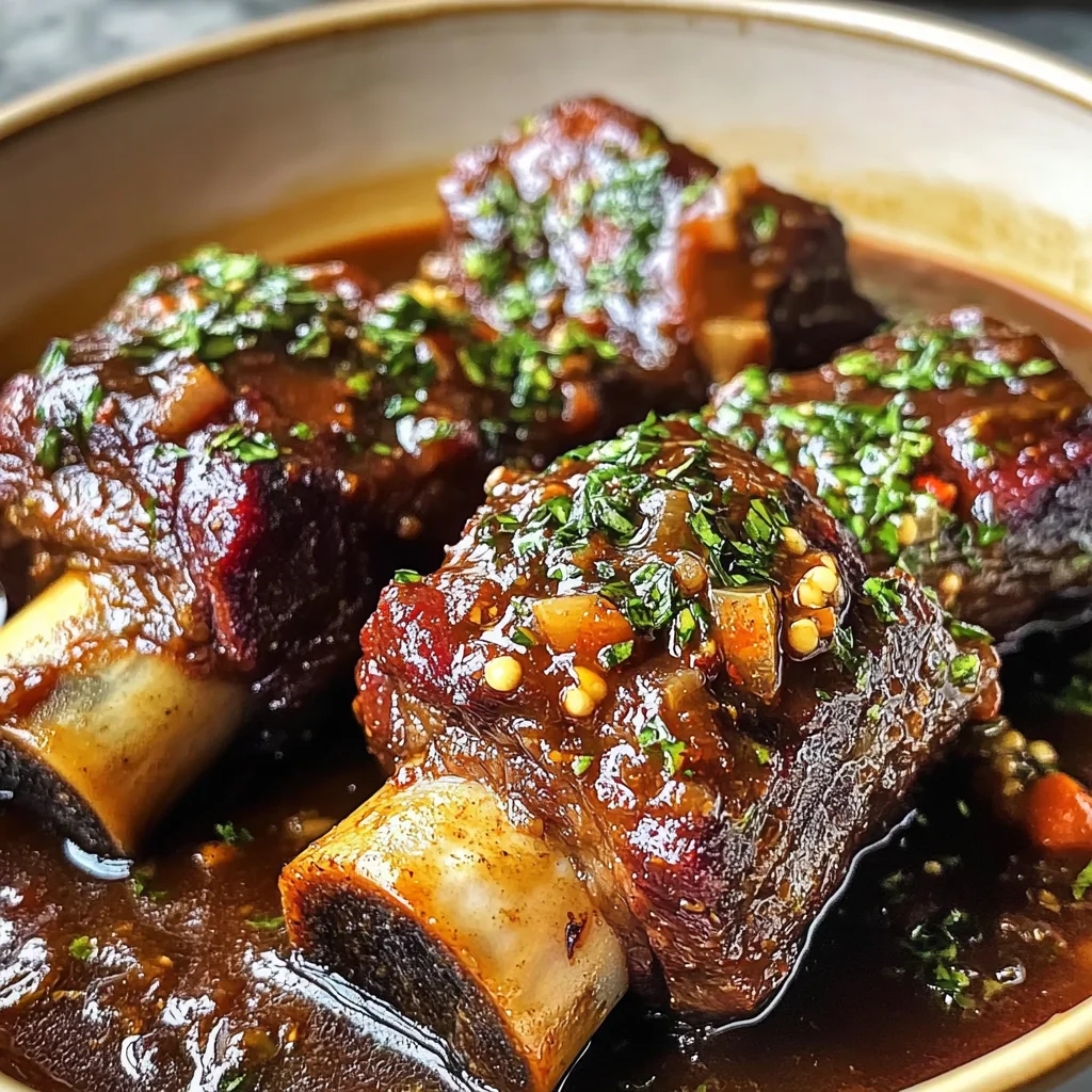 Braised Short Ribs & Lamb Shanks in Red Wine Herb Sauce