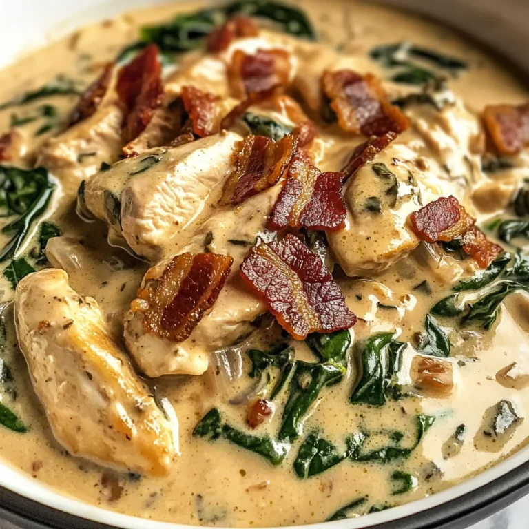 Creamy Chicken Stroganoff with Crispy Bacon and Wilted Spinach