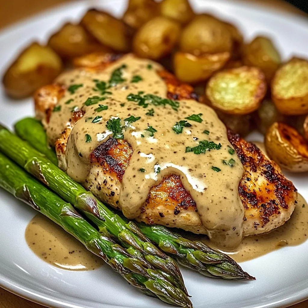 Creamy Dijon Chicken with Asparagus & Roasted Potatoes