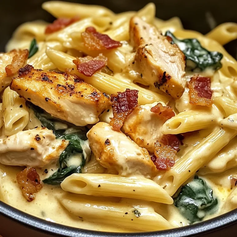 Creamy Garlic Chicken Bacon Penne with Spinach