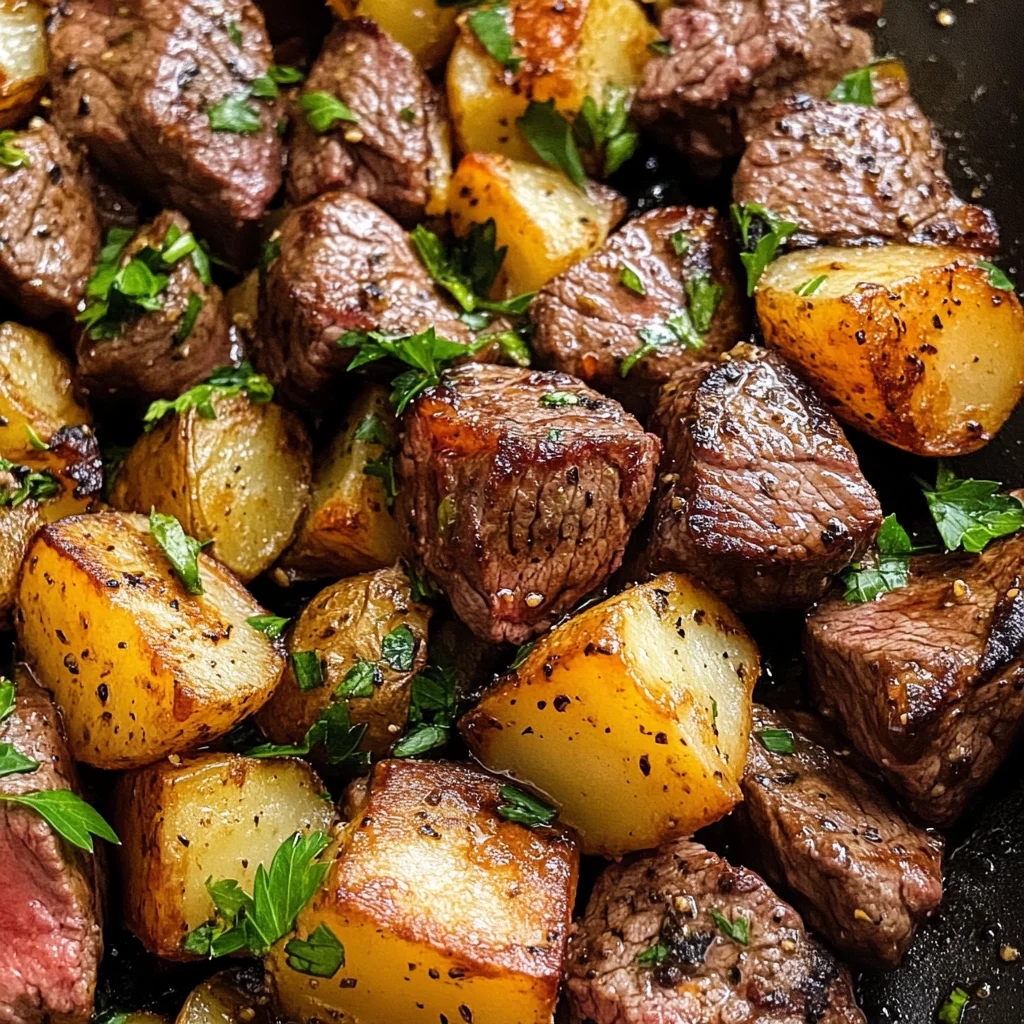 Garlic Butter Steak Bites and Potatoes