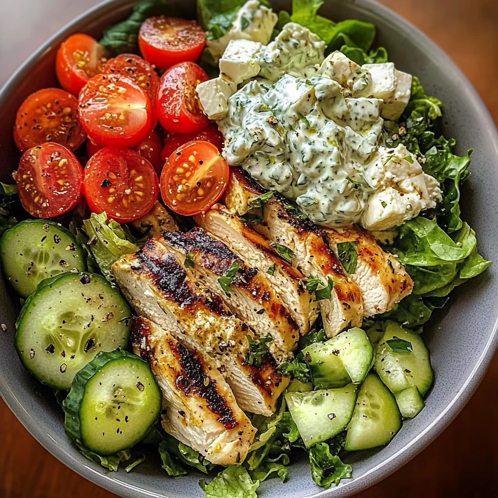 Greek Chicken Salad Bowl with Tzatziki & Feta