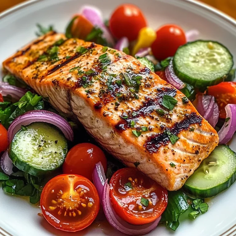Grilled Salmon with Fresh Cucumber & Tomato Salad