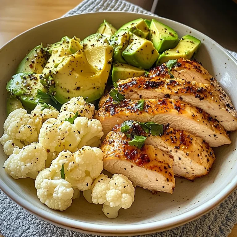 Pan-Seared Chicken with Steamed Cauliflower & Avocado Bowl